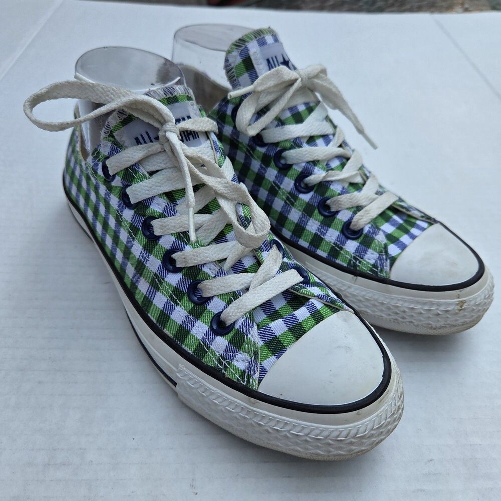 Converse Chuck Taylor All Star Low Gingham Plaid Green Blue Women's 7 Sneakers